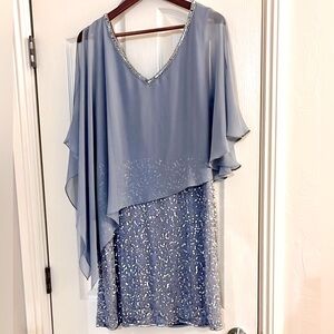 J Kara Light Blue Sequin Gown with V-Neck